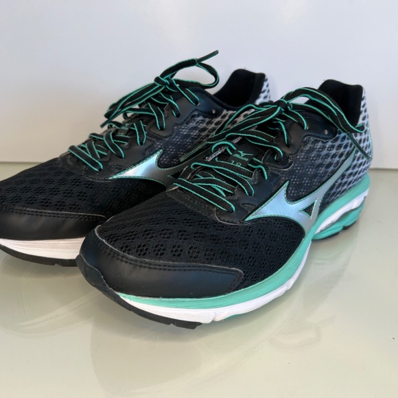 Mizuno Running Shoes Wave Rider 18 - X10 - U4ic Black/Silver/Teal Size 9 Women - Picture 6 of 16